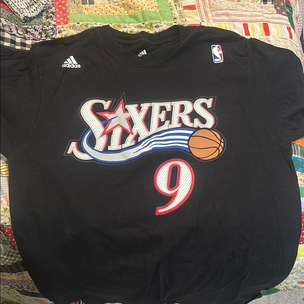 Rare Adidas Sixers Black Tee with Red and Blue Accents